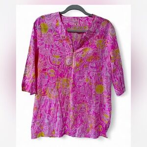 Lilly Pulitzer Pink and Yellow Blouse Sunshine Print